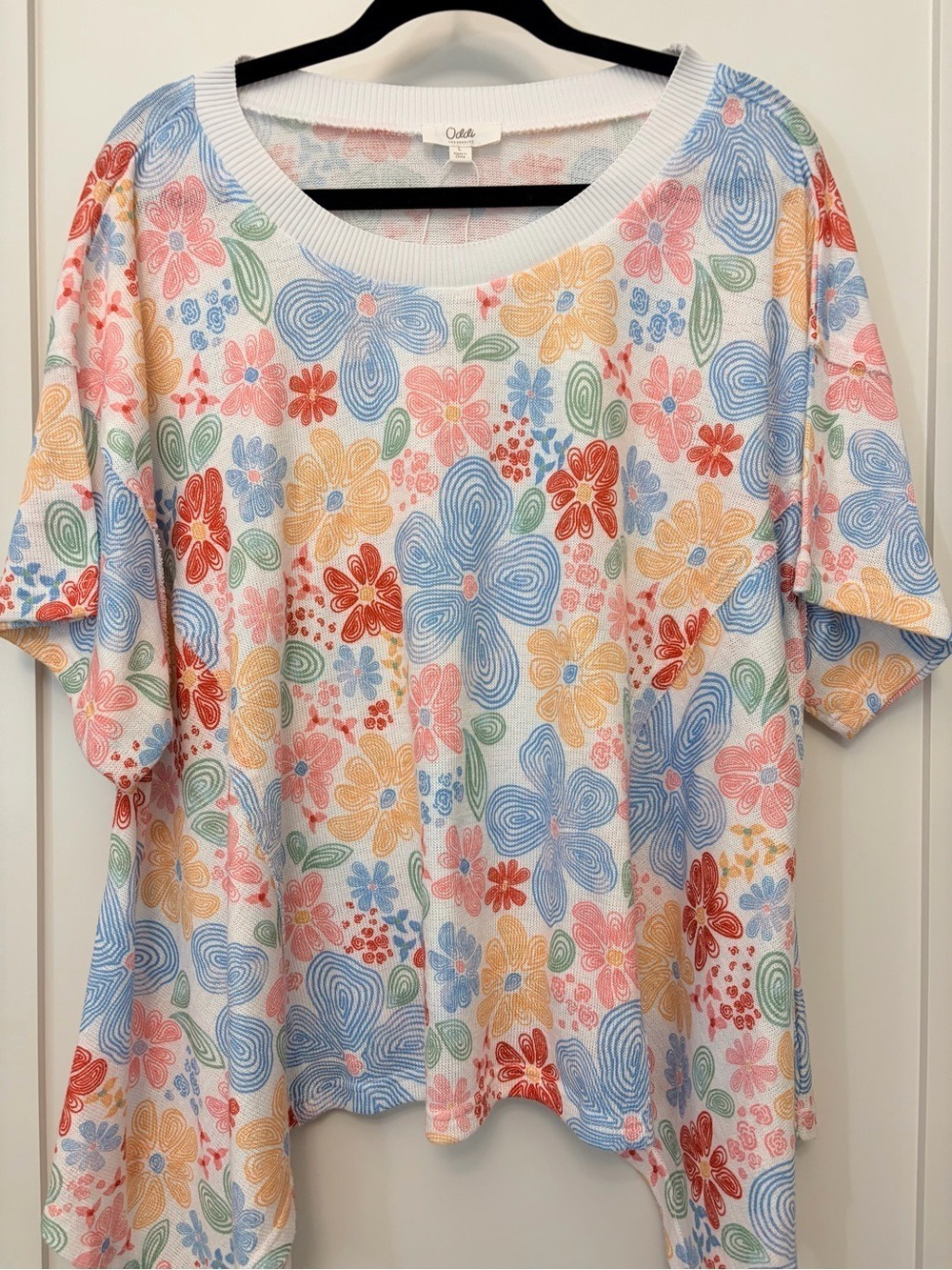Oddi Los Angeles Floral Handkerchief Hem Oversized Tunic Top | Size Large
